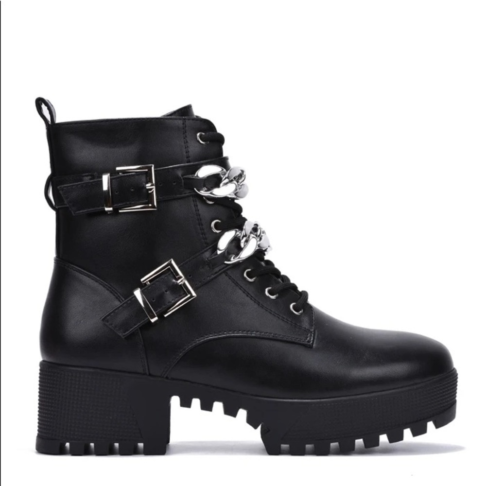 KYRA DOUBLE CHAIN STRAP COMBAT BOOTS - Picture 6 of 8